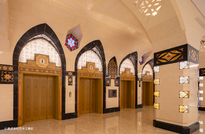 エレベーター欄間格子金物・柱照明金物［修復・一部復原］：ブロンズ 硫化イブシ仕上